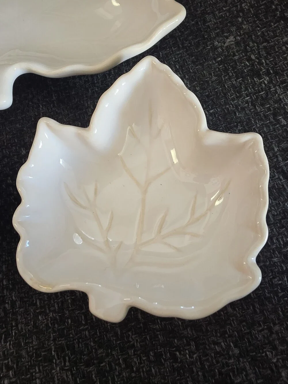 NEW Fall Maple Leaf Leaves Cream Ceramic Plate & Mini Bowls Autumn Decorations
